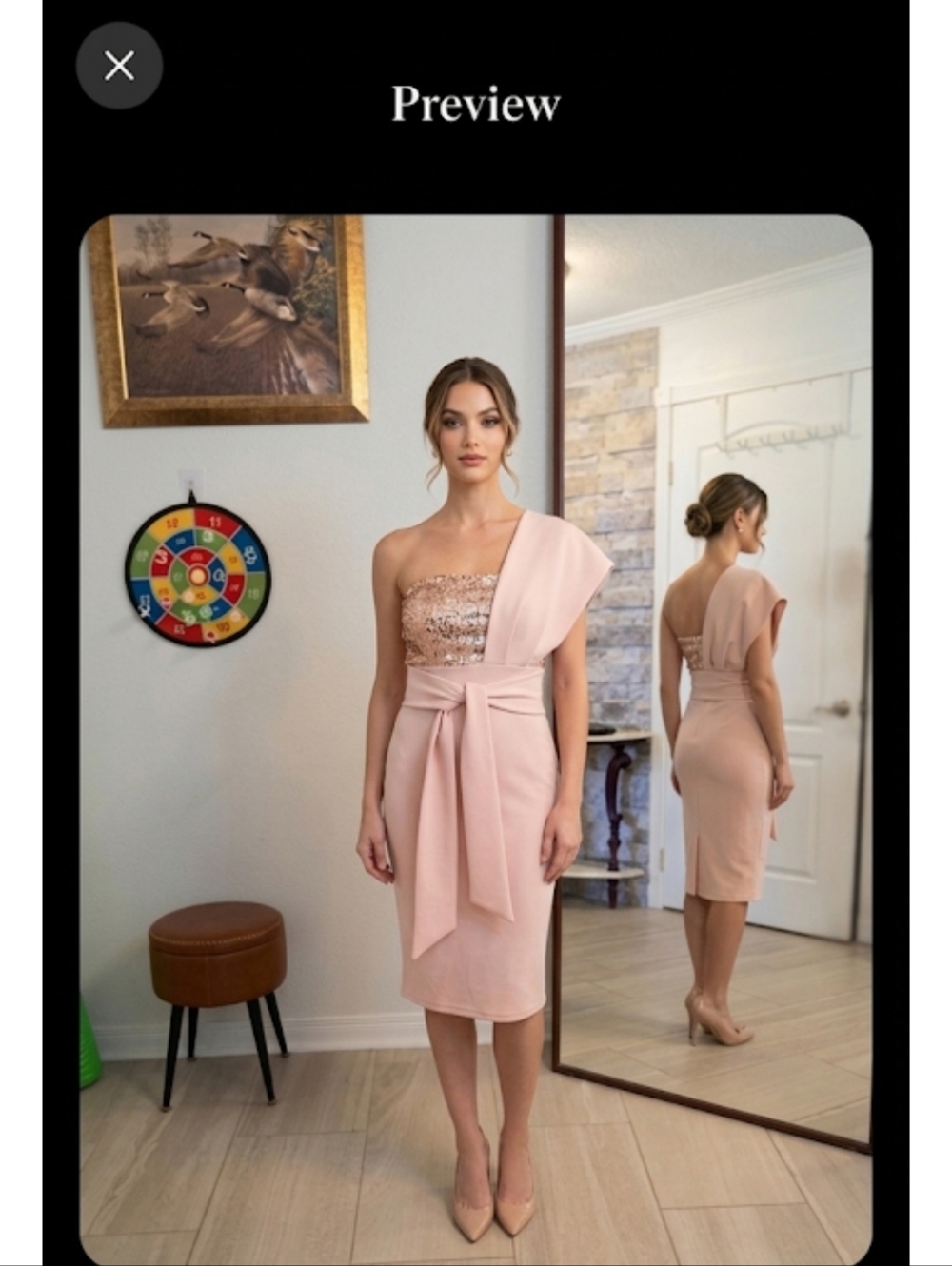 Chick me Elegant Dusty Rose Sequin One-Shoulder Midi Dress - Size L (14-16)